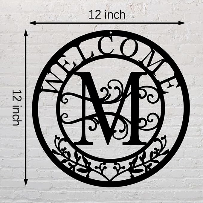 Metal Monogrammed Initial Welcome Sign, Metal Letter Wall Art Decor, Name Sign for Home Porch Front Door Outdoor (M)