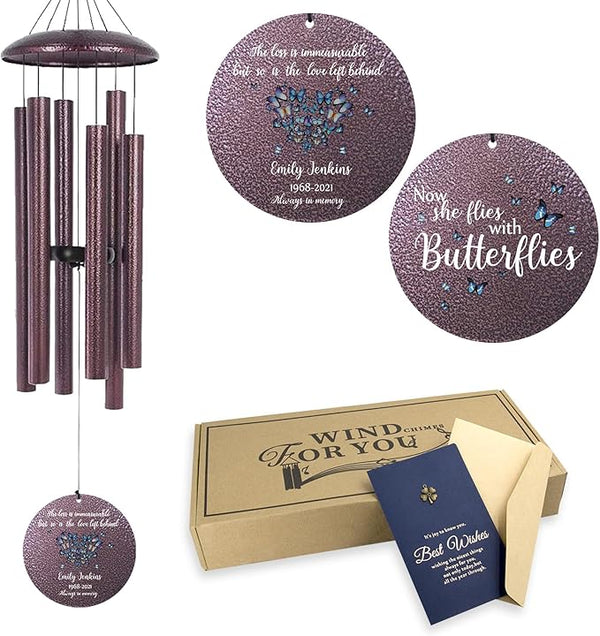 Personalized Tree of Life Wind Chimes Memorial Gifts for Loss of Loved One, 32 inch Deep Tone Metal Wind Chimes for Outside, Sympathy Gifts for Rememberance, Produced in USA