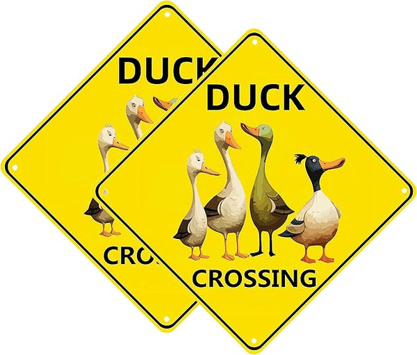 Duck Crossing Signs, Duck Pond Sign for Duck Nene Crossing Sign Bundle 2 Pieces Nene Crossing Farmhouse Wall Decor Garage Retro 12X12 Inch