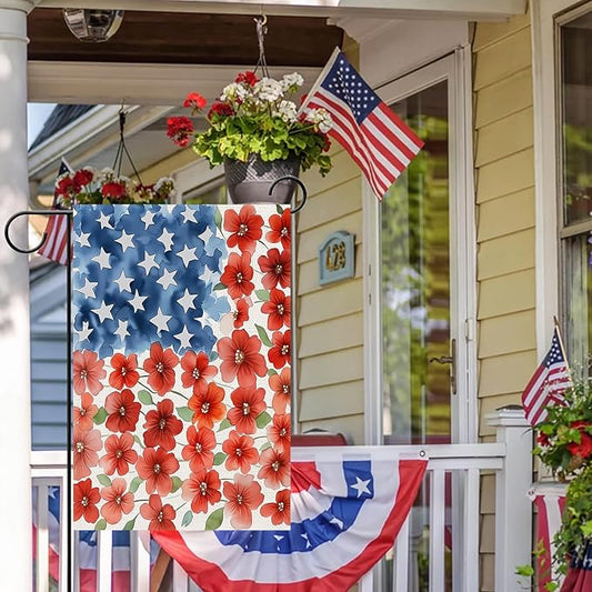 4th of July Patriotic Garden Flags 12x18 Inch Vertical Double Sided Outside, Memorial Day Independence Day Floral Yard Flag Decor, Holiday Outdoor Spring Summer Seasonal Decorations for Home