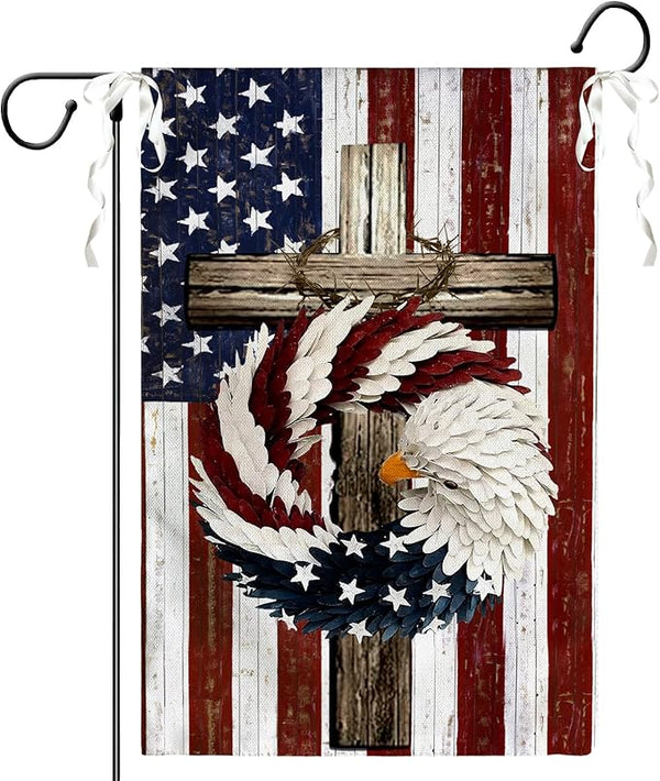 Patriotic Stars and Stripes Eagle Wreath Garden Flag 12x18 Inch Double Sided USA 4th of July Burlap Yard Flags Memorial Day Independence Day Yard Outdoor Decoration