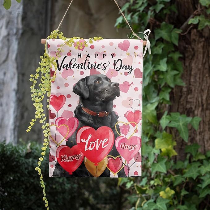 Black Lab Valentine Garden Flag Valentines Day Flags for Outside 12x18 Double Sided Small Yard Flags Labrador Dog Valentine's Day Decor Outdoor Lawn Valentines Banners Front Porch