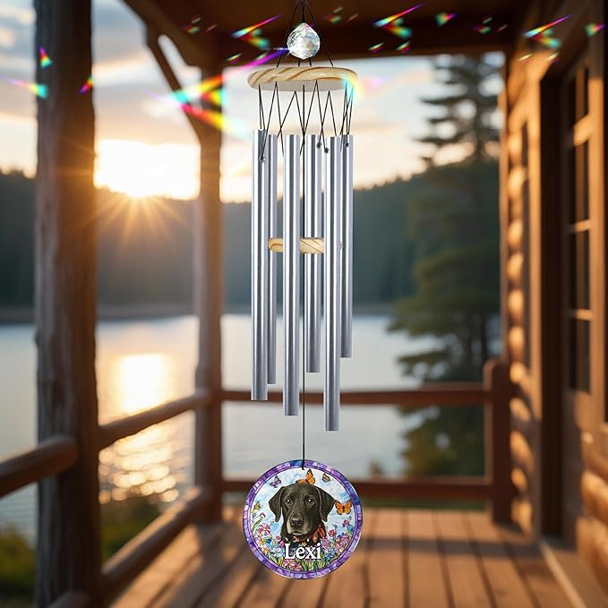 Personalized Pet Memorial Wind Chimes, Custom Crystal Pet Memory Suncatcher Ornament, Pet Memorial Gifts for Dogs, Cat Bereavement Keepsake for Women Nana Mom, Memorial Wind Chimes Garden Décor