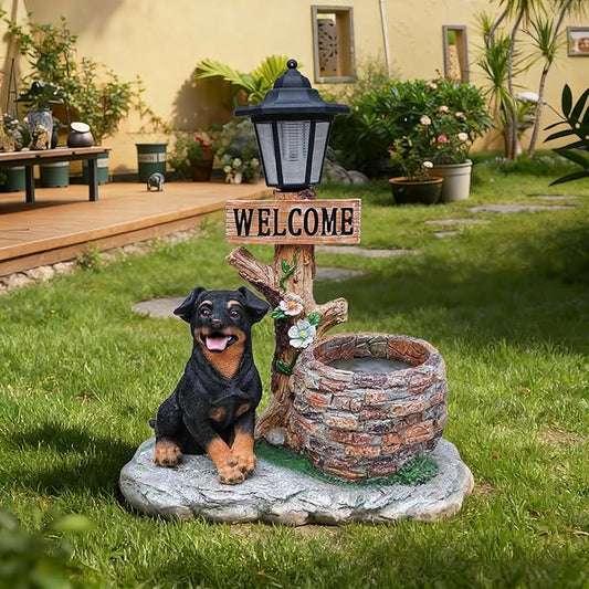 Solar Light Animal Outdoor Statue Planter with Welcome Sign, Resin Garden Sculpture Flower Pot for Patio Lawn Porch Yard Courtyard Decor, Weather-Resistant Decorative Figurine Accent (D)