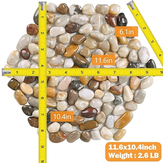 River Rock Stepping Stones Outdoor for Garden Walkway, 12 inch 6 Pcs Hexagon Shape Paver Step Stones Polished Pebble River Stone Mat for Yard Lawn Patio Pathway Walk Way - Multi-Color