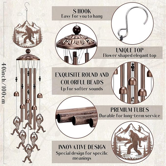 Bigfoot Gifts Wind Chimes - Metal Windchime Sasquatch Yard Decor for Garden Backyard Patio Balcony Indoor Outdoor Art Hanging Decoration Christmas Birthday Gift for Women Mom Grandma Friend