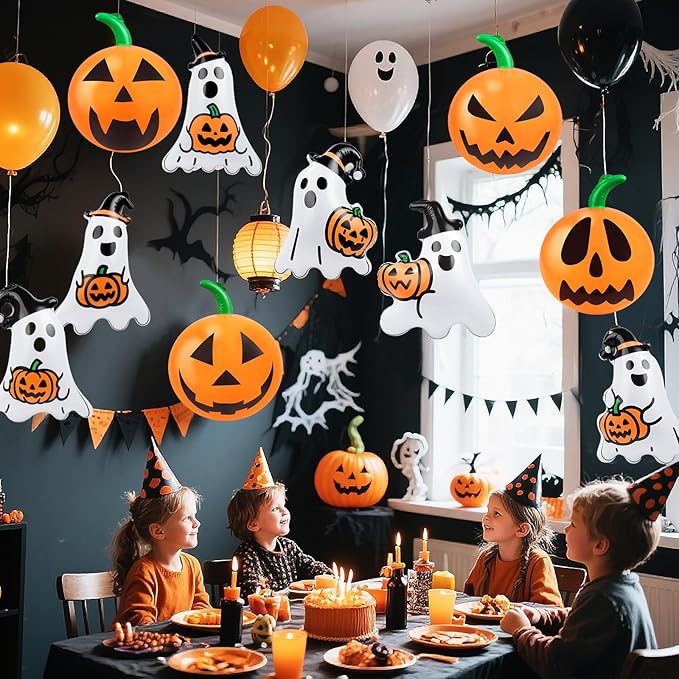 10 Packs 16 Inches Halloween Inflatable Pumpkin&Ghost Outdoor Decorations PVC Inflatable Hanging Pumpkin&Ghost Ornaments Blow Up Pumpkin&Ghost for Halloween Party Yard Garden Outdoor Decoration