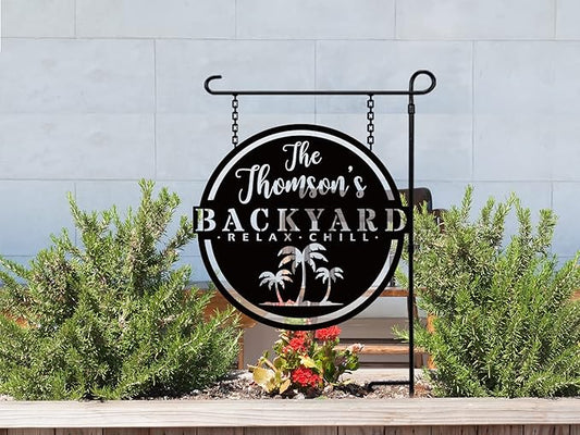 Metal Welcome to Our Backyard Sign,Personalized Patio Signs and Decor Outdoor, Metal Backyard BBQ Man Cave Sign