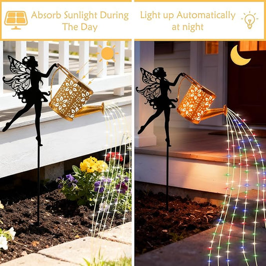 Solar Powered Fairy Water Bottle Light, Garden Decorative Iron Beautiful Fairy Flowing Water Bottle Ground Lamp, Wireless Twilight to Dawn LED Light Waterproof.