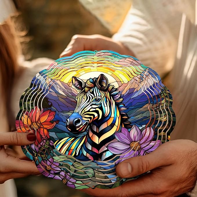 Zebra Wind Spinner, Zebra Stained Glass Wind Spinner, Wind Sculpture Zebra Wind Spinners for Garden Patio Yard Decor