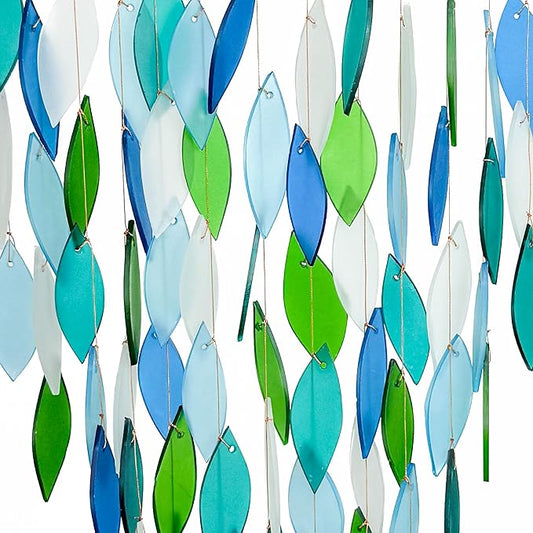Blue Handworks Deluxe Ocean Waterfall & Driftwood Chime, Sandblasted Glass and Found Wood Handcrafted Wind Chime