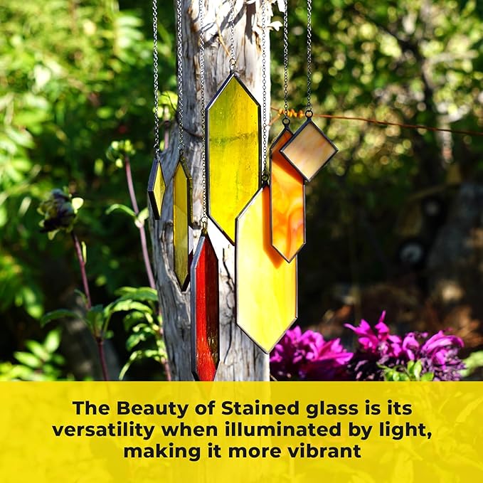 Sensory4U Stained Glass Suncatcher โ Element Earth Tones Window Hanging Wall Art โ Modern Design Home or Garden Dรฉcor โ Unique Glass Suncatcher for Window, Porch, or Patio