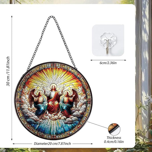 Rngmsi Christmas Jesus Stained Glass Window Hanging, 7.8" Christian Gift Sun Catchers Indoor Window Decor, Suncatchers for Windows Hanging Christmas Religious Catholic Gifts for Women Faith