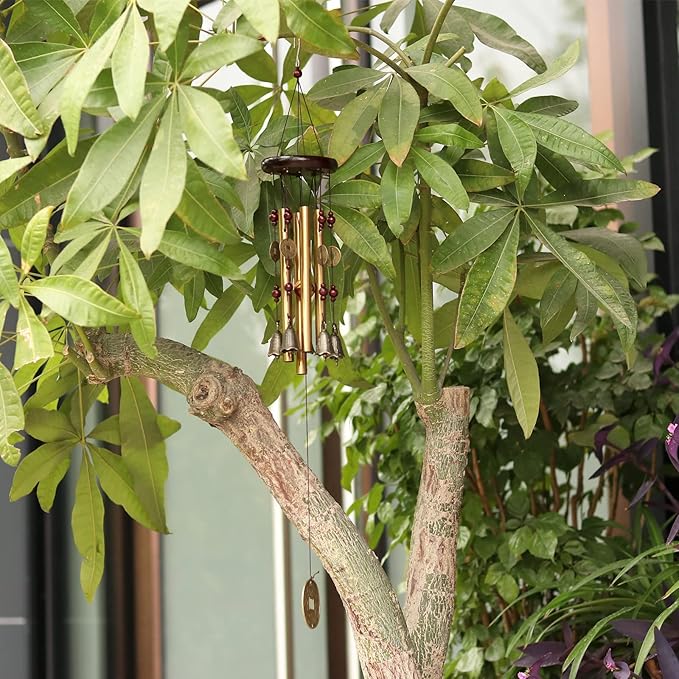 Bwinka Chinese Traditional Retro 4 Tubes 5 Bells Bronze Yard Garden Outdoor Living Wind Chimes 60cm