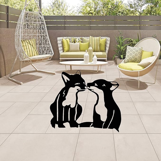 Adorable Fox Stake Decoration, Metal Yard Art Animal Stake Black Fox Silhouette Statues for Yard Lawn Outdoor Decorations (2PCS)