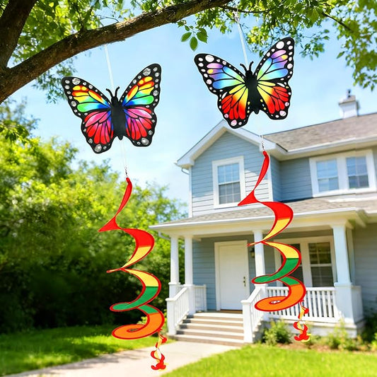 NOVWANG 2 Pack Rainbow Wind Spinners Outdoor, Butterfly Garden Wind Hanging Streamers Decor with Rotating Hook Ribbon Windsock for Patio Yard and Pride Month Celebration Decoration