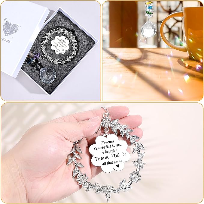 COMNICO Thank You Sun Catcher Gifts for Women, Friend Suncatcher Gifts with Engraved Thank You Message Colorful Crystal Hanging Ornament for Christmas Birthday Home Office Living Room Garden Decoratio