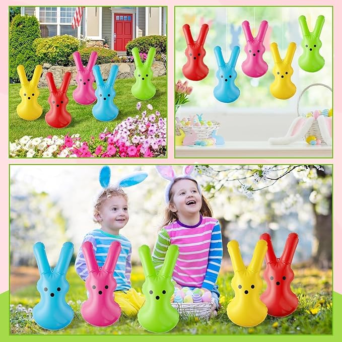 Haooryx Easter Inflatable Bunny Peeps Decoration - 15 Set Inflatable Cute Rabbit Ornament with Hanging Rope and Hooks Blow Up Easter Mini Bunny Toy for Easter Party Outdoor Garden Yard Lawn Door Decor