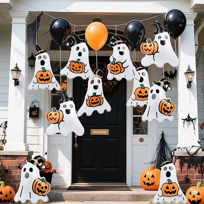 12 Packs 16 Inches Halloween Inflatable Ghost Outdoor Decorations PVC Inflatable Hanging Ghost Ornaments Blow Up Ghost for Halloween Party Yard Garden Outdoor Decoration