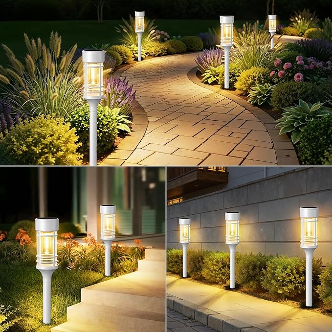 LETMY Solar Pathway Lights Outdoor, 8 Pack Solar Lights Outdoor Waterproof IP65, Bright Solar Garden Lights Outdoor for Yard Walkway Driveway Landscape Garden Decor(White)