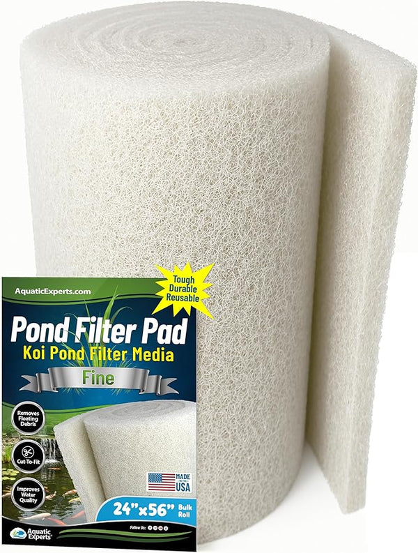 Classic Koi Pond Filter Pad FINE - White Bulk Roll Pond Filter Media, Ultra-Durable Pond Filters for Outdoor Ponds, Reusable Fish Pond Filter Material, USA, Aquatic Experts (3/4" - 1" x 24" x 56")
