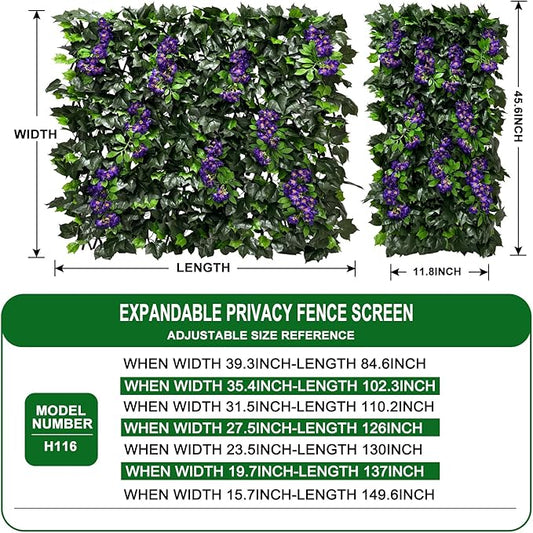Artificial Expandable Ivy Privacy Fence Screen,Adjustable Size,Dense Leaf Panel,Perfect for Balcony,Garden,Fence Cover and Green Wall Decoration