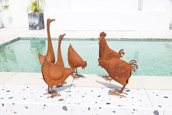Rooster Garden Statue Decorations,Outdoor Sculpture Chicken Farm Animals Decoration,11.8" Rusty Chicken Decor for Patio Lawn Backyard Yard,Vintage Rustic Chicken Figurine Animal Ornaments