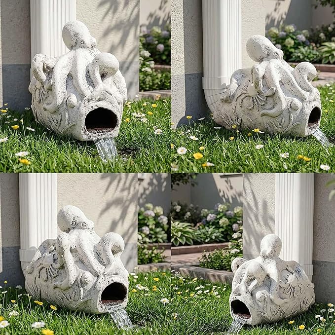 Real Octopus Gutter Downspout Extender Statue, Garden Ornament, Fish Decorative Gutter Extension Downspout, Perfect Rain Diverter for 3"x4" Downspouts, Eco-Friendly Resin, Outdoor Decor Gift