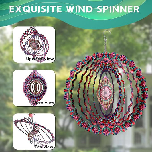 Stainless Steel Wind Spinner- 2Pcs 10 in Indoor Outdoor Garden Decoration, Unique Gift for Women, Men, Holidays (B)