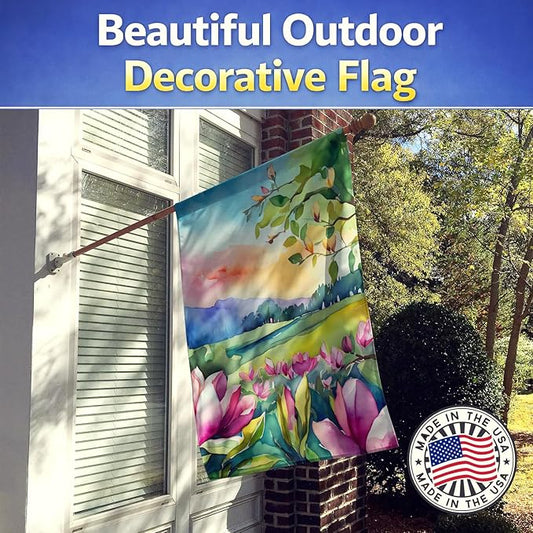 Caroline's Treasures Louisiana Magnolias in Watercolor House Flag Large Porch Sleeve Pole Decorative Outside Yard Banner Artwork Wall Hanging, Polyester, House Size, Multicolor
