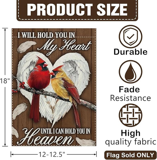 Dyrenson Christian Memorial Cardinal Decorative Garden Flag, Religious Red Birds Angel Wings Heart Cemetery Yard Outside Home Decoration, Farmhouse Burlap Outdoor Small Decor Double Sided 12 x 18