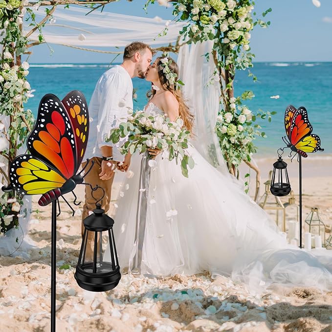 Solar Lights Outdoor Waterproof 2 Packs Butterfly Garden Decor Stakes,32.28in Garden Butterfly with Solar Lights,Birthday Gifts for Women Mom,Metal Decorative Lights for Yard Art Patio Porch Lawn