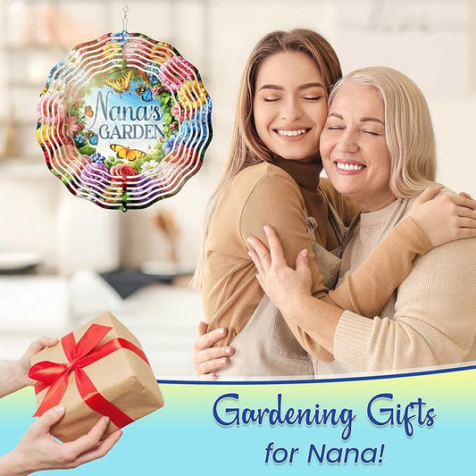 FLAGWIX Garden Gifts for Grandma - Nana's Garden 3D Stainless Steel Metal Wind Spinners 12 in - Gardening Grandmother Birthday Gifts for Women Nana Gigi, Nana Gift Ideas