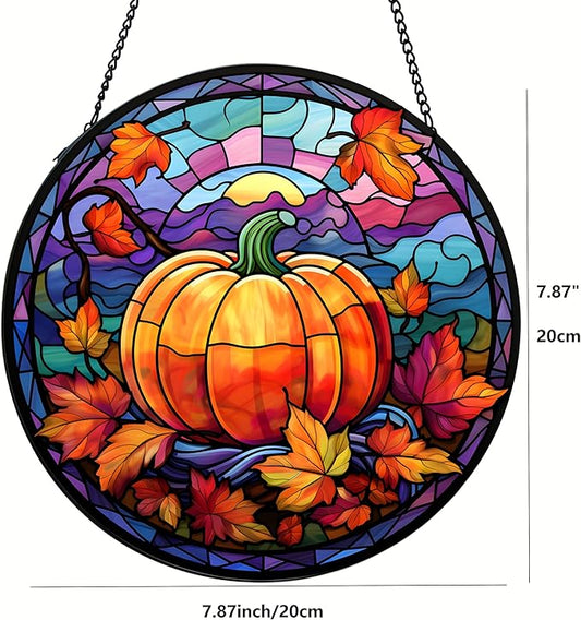 Suncatcher Pumpkin Stained Glass Suncatchers Stained Glass Ornament for Home Decor Indoor Wall Art Gift for Mother Women Friends (Pumpkin, M)
