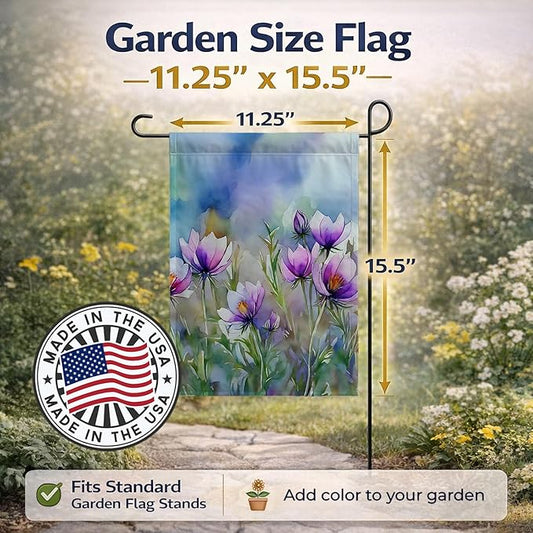 Caroline's Treasures South Dakota Pasque Flowers in Watercolor Garden Flag Mailbox Flag Decorative Yard Flag Banner Outside Patio Artwork Yard Flower Beds, Garden Size, Multicolor