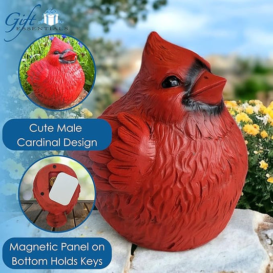 Gift Essentials Stocky Cardinal Garden Statue and Key Hider - Hides a Secret Extra Hidden Key Outside in Garden, Yard or Porch