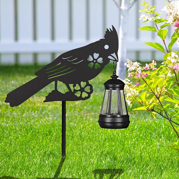 2Pack Solar Outdoor Garden Lights Stakes Solar Metal Flower Cardinal Lawn Deco Statue Patio, Outdoor Decor, Garden Decorations, Lawn Ornaments