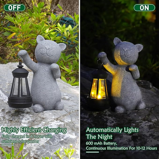 RICHIE Statues for Garden Decor,Solar Cat Outdoor Statues Outside Decor for Yard Art Lawn Ornaments Porch Patio Balcony Hoe House - Birthday for Grandma Mom Women