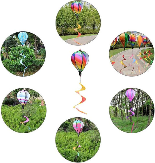 ASkinds 6 Panel Rainbow Windsock Hot Air Balloons Wind Spinner with Colorful Tail Kinetic Hanging Decoration for Outdoor, Garden, Courtyard, Indoor
