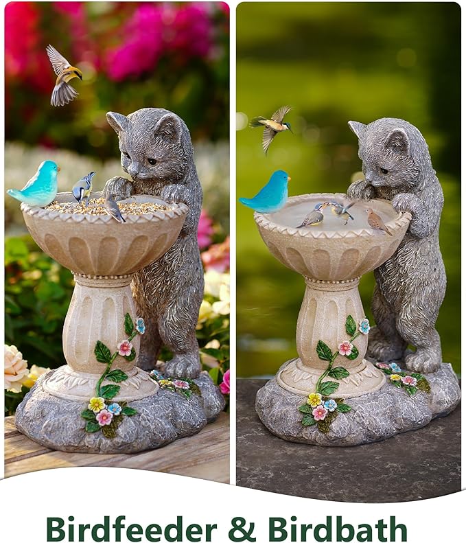Nacome Solar Cat Statue for Garden Decor: IP44 Weatherproof Resin with Automatic Lighting - No Installation- Outdoor Yard Patio Balcony Art - Birthday Gifts for Bird Lovers Mom Grandma Women
