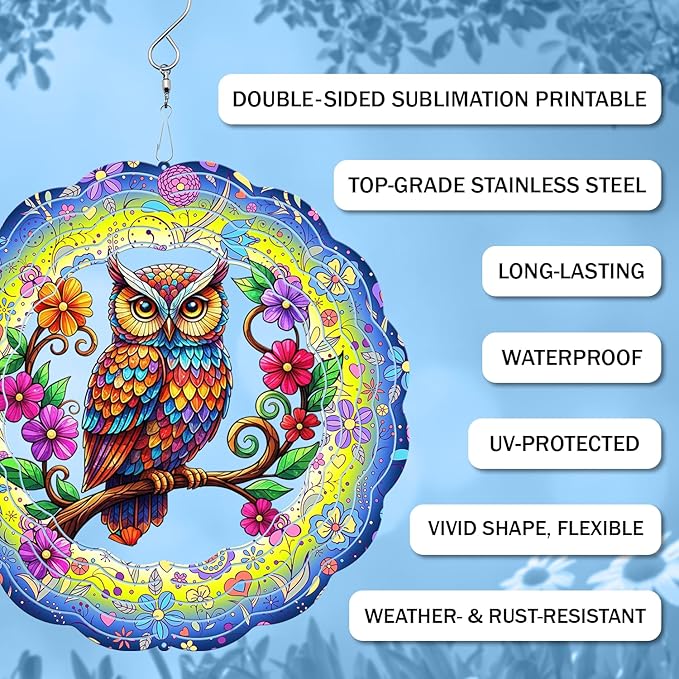 Owl Wind Spinner, 3D Hanging Stainless Steel Garden Spinner, Wind Spinner Hanging for Outdoor & Indoor Dรฉcor, Unique Gifts for Yard Garden Decoration or Patio Dรฉcor (Owl)
