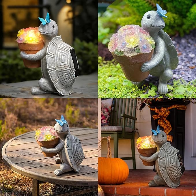 Solar Turtle Garden Statue with LED Light (6"W x 8.6"L x 7.5"H) โ Cute Solar Garden Decor Outdoor Turtle Statue for Patio Yard Backyard Lawn, Turtle Decor Garden Statues, Unique Turtle Gifts