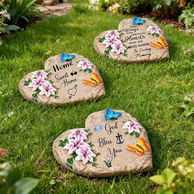 Sweet Home-Resin Stepping Stone,Outdoor Garden Pathway Decoration,Heart Shaped Decorative Stone for Garden,Walkway Sculpture Yard Art for Patio,Home Decor