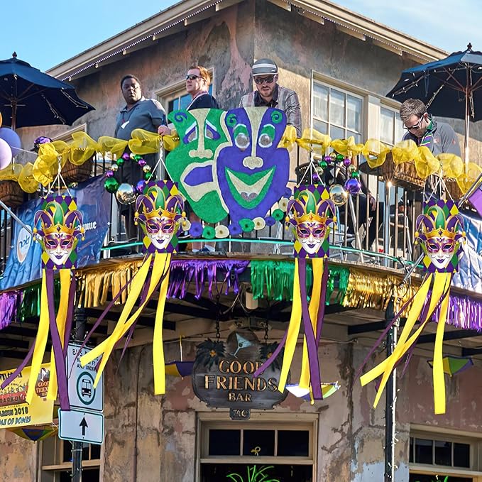 NOVWANG Mardi Gras Windsock, 40 Inch Wind Socks Mardi Gras Outdoor Decorations Purple Green Yellow Carnical Festive Flags for Yard Garden Home Party Hanging Decor