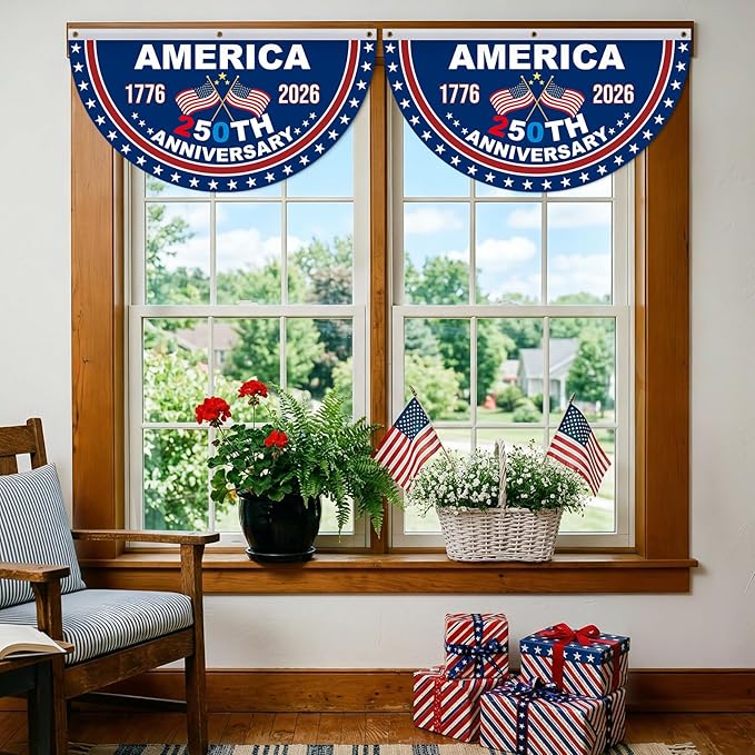 USA 250th Anniversary Flag Bunting, 2 Pcs 2 x 4 FT 1776-2026 250 Years American Patriotic Banner, 4th of July Party Decorations, Indoor Outdoor Hanging Decor, American Independence Decor