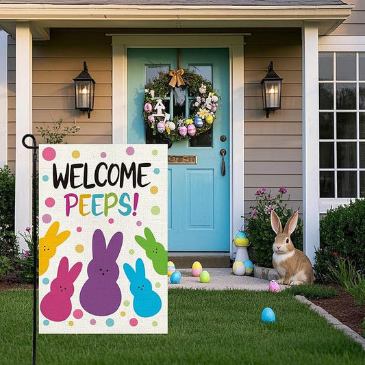 Welcome Easter Garden Flag 12x18 Inch, Double Sided Bunny Spring Flag for Yard Outdoor Decoration