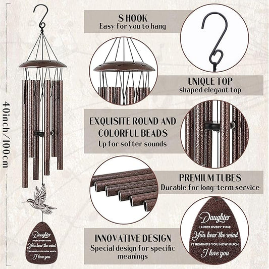 Daughter Gifts Wind Chimes - Metal Hummingbird Windchimes Outdoors Decor Garden Patio Yard Balcony Porch Indoor Home Art Hanging Decoration Wedding Graduation Birthday Gift from Mom Dad