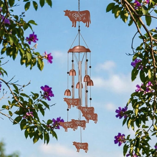 Cow Wind Chimes Outdoor, Metal Heifer Gifts for Women Mom Memaw, Rustic Western Farmhouse Garden Yard Decor Windchime