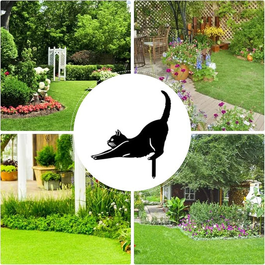 Yard Ornaments, Garden Outdoor Statues Animal Stakes, Metal Black Cat Stake Garden Garden Statue, Garden Stakes Decorative for Yard Decor and Lawn Ornaments (B)