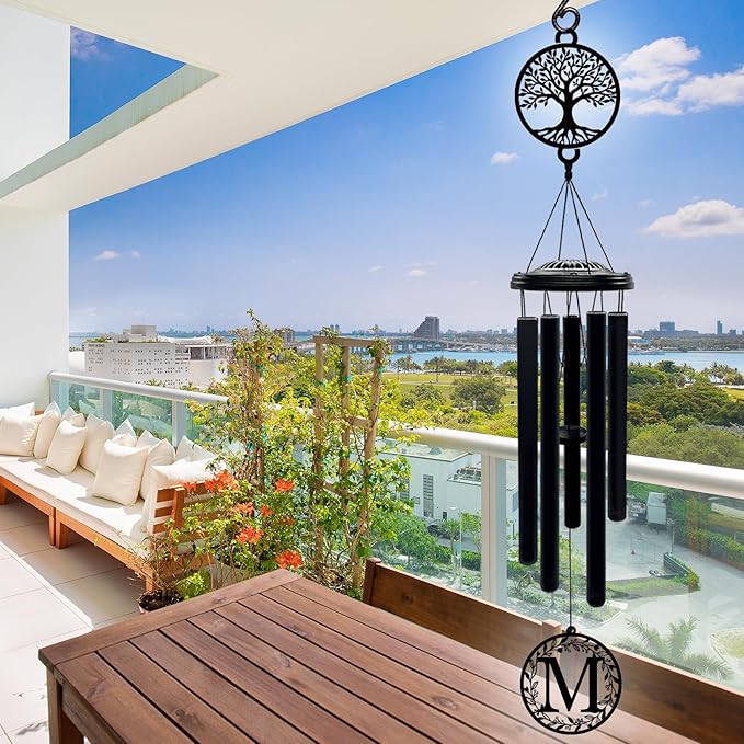 Personalized Metal Tree of Life Wind Chimes for Outside with Initial Letter, Custom Wind Chime for Garden, Memorial Gift, and Windchimes Outdoors, House Warming Anniversary Wedding Gifts